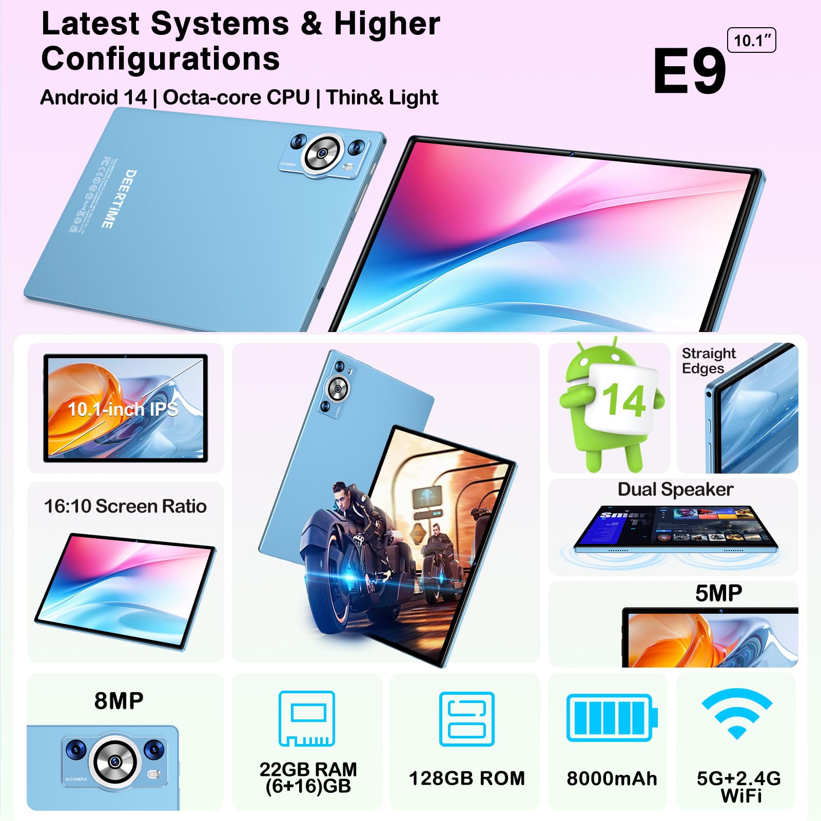 Android 14 Tablet 10 inch 8000mAh Tablets with 22GB RAM 128GB ROM
